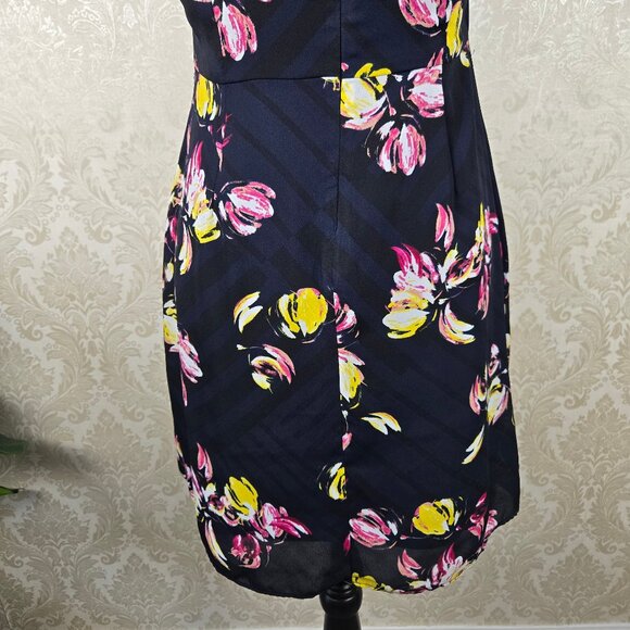 Banana Republic Size 2P Navy Blue Floral Minidress High Neck Cutout Detail - Picture 10 of 16